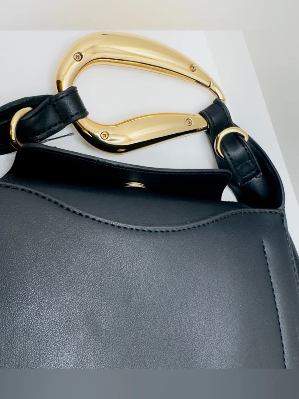 Fashionable Black Faux Leather Mini Hobo with Gold Handle
